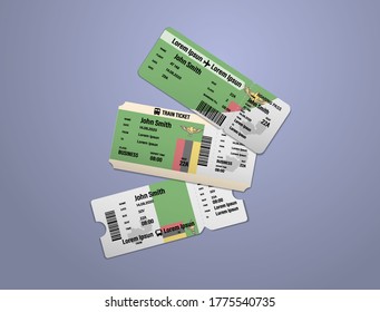 Modern Design Of Zambia Airline, Bus And Train Travel Boarding Pass. Three Tickets Of Zambia Painted In Flag Color. Vector Illustration Isolated