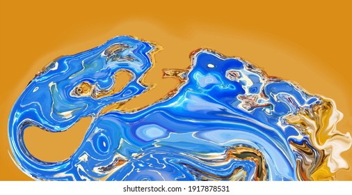 Diseño moderno.Textura de mármol abstracta en tonos azules y anaranjados, pinturas líquidas. Ilustración vectorial del mar y la arena.