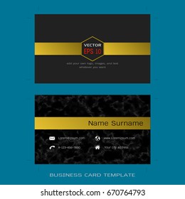 Modern designer business card layout templates, Black marble background, Easy to use by print a special offer or add your own logo, images, and text, whatever you want (Flat design vector)