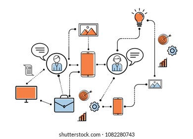 Modern designer infographic communication workspace. Vetor illustration of web communication system.
