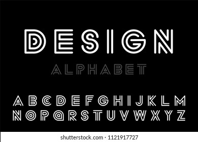 Modern designer striped font - vector minimalistic design. Trendy english alphabet - white latin letters.