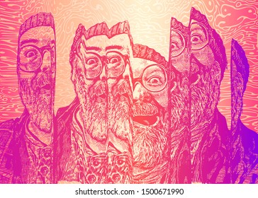 Modern Desing Glith Abstract Background with Grandfather In Round Glasses. vector illustration