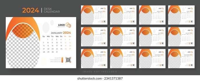 Modern Desk Calendar 2024, Office Calendar 2024,Week Starts on sunday, template for annual calendar 2024.