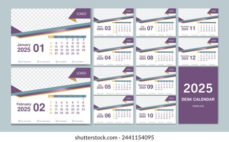 Modern Desk Calendar 2025, Office Calendar 2025,Week Starts on sunday, template for annual calendar 2025