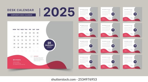 Modern Desk Calendar 2025, Set Desk Calendar 2025 template Creative design