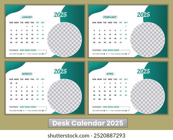 Modern desk calendar design template Set of 12 months, Corporate or business calendar, English vector calendar layout, Week Starts on Sunday, template for annual calendar 2025.