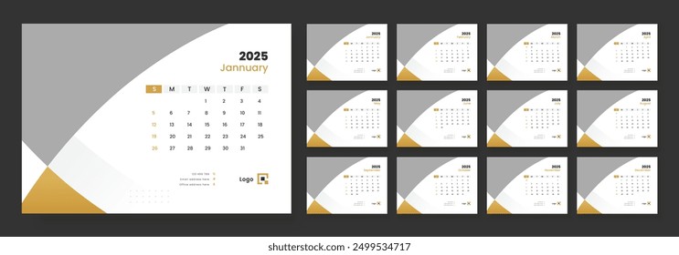 Modern Desk Calendar Template 2025, corporate desk calendar schedule 2025 monthly planner template.