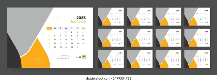 Modern Desk Calendar Template 2025, corporate desk calendar schedule 2025 monthly planner template.