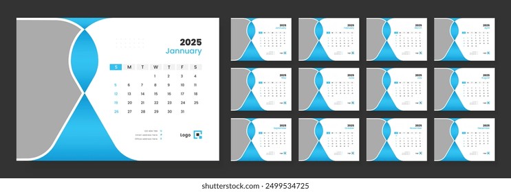Modern Desk Calendar Template 2025, corporate desk calendar schedule 2025 monthly planner template.