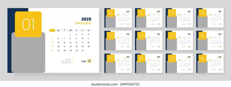 Modern Desk Calendar Template 2025, corporate desk calendar schedule 2025 monthly planner template.