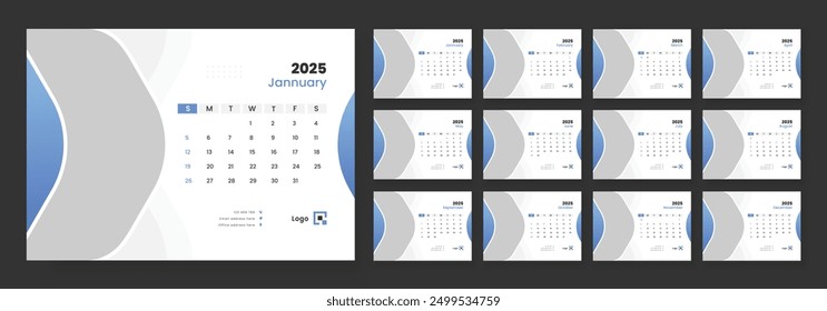 Modern Desk Calendar Template 2025, corporate desk calendar schedule 2025 monthly planner template.