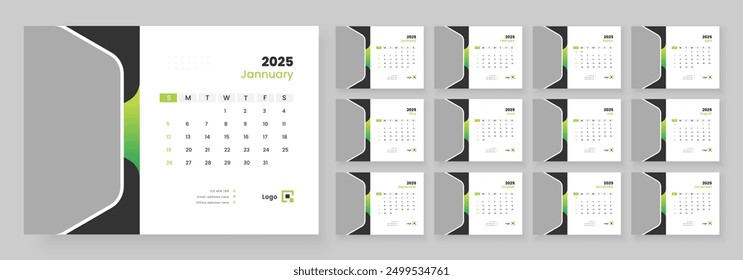 Modern Desk Calendar Template 2025, corporate desk calendar schedule 2025 monthly planner template.