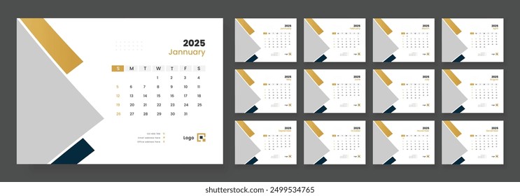 Modern Desk Calendar Template 2025, corporate desk calendar schedule 2025 monthly planner template.