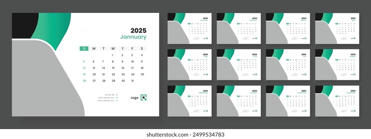 Modern Desk Calendar Template 2025, corporate desk calendar schedule 2025 monthly planner template.