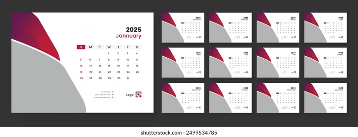 Modern Desk Calendar Template 2025, corporate desk calendar schedule 2025 monthly planner template.