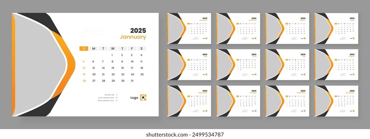 Modern Desk Calendar Template 2025, corporate desk calendar schedule 2025 monthly planner template.