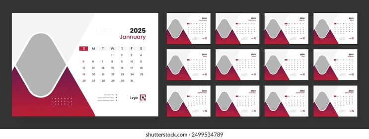 Modern Desk Calendar Template 2025, corporate desk calendar schedule 2025 monthly planner template.