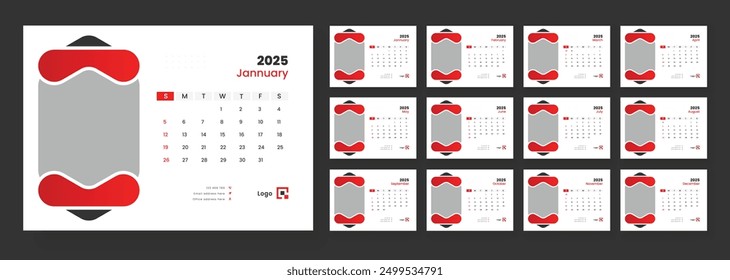 Modern Desk Calendar Template 2025, corporate desk calendar schedule 2025 monthly planner template.