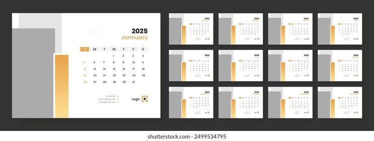 Modern Desk Calendar Template 2025, corporate desk calendar schedule 2025 monthly planner template.