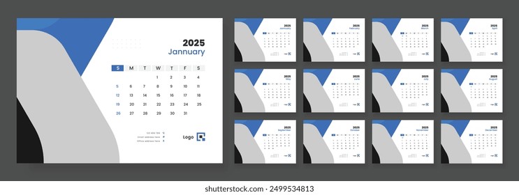 Modern Desk Calendar Template 2025, corporate desk calendar schedule 2025 monthly planner template.