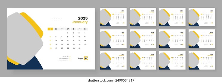 Modern Desk Calendar Template 2025, corporate desk calendar schedule 2025 monthly planner template.