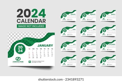 Modern desk calendar template for new year - horizontal layout - 12 months
