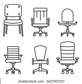 Modern Desk Chair Icons Set. Outline Set Of Modern Desk Chair Vector Icons For Web Design Isolated On White Background