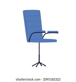 Modern desk chair with soft seat, padded armrests. Office interior mid-back swivel armchair design with leather backrest. Flat vector illustration of elegant furniture isolated on white background