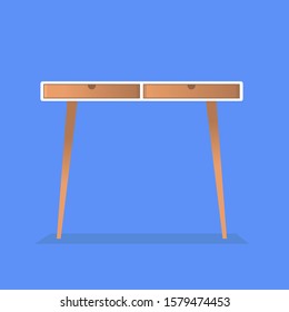 Modern desk design with two drawers, isolated on blue background