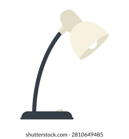 A modern desk lamp with a black base and white shade sits isolated on a white background