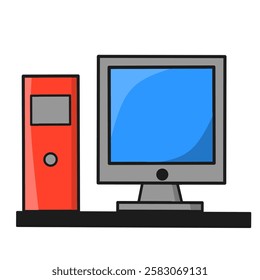 Modern desktop computer with monitor and CPU, ready to use.
Illustration of a desktop PC, hardware for computing and productivity.