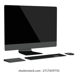 Ilustración moderna de la configuración de la computadora de escritorio aislada sobre fondo blanco