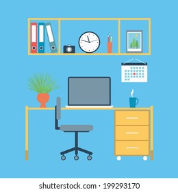 Modern desktop drawn in flat design