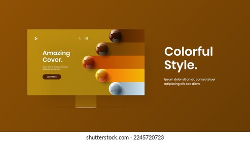 Modern desktop mockup presentation concept. Bright website vector design template.