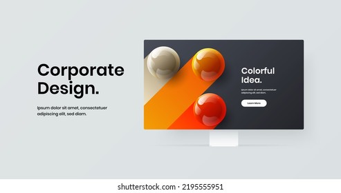 Modern desktop mockup web banner illustration. Colorful site vector design layout.