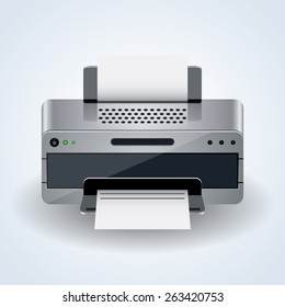 Modern desktop printer realistic 3d vector icon