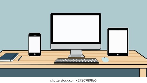 Modern Desktop Workspace Vector Mockup
