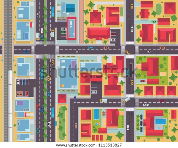 Modern Detail Urban City Map Housing And\
Commercial Area From Top View\
Illustration