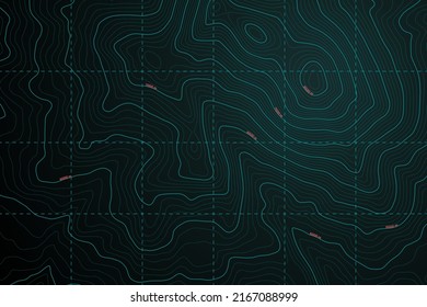 Modern Detailed Digital UI Topographic Contour Outline Map Vector Abstract Geography Turquoise Background. Geographic Topology Structure With Slope Depth Conceptual Cartographic Art Illustration