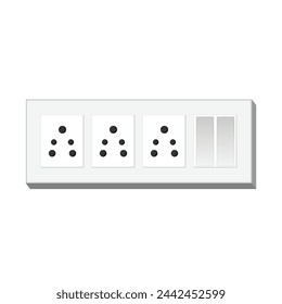 Modern, detailed switch board, plug socket vector illustrations in grey,white.