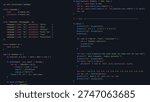 Modern Developer Programmer Screen with Computer Programming Language Code with Color Syntax Highlighting. Vector Illustration.