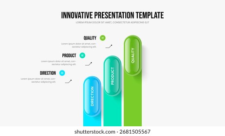 Modern Development Three Step Infographic Frame Layout. Corporate Campaign Slide Design Vector Illustration. Marketing Growth 3 Option Diagram Slideshow Template.