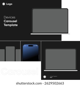 Modern Device Carousel Template with Laptop and Smartphone. Social Media mockup Design Concept for Marketing. Devices mock up