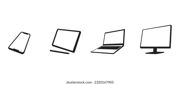 Modern Device icon set, Technology Icon Set: Phone Tablet, Laptop, Monitor Device. Gadget vector, Collection of symbols: smartphone, tablet, laptop and desktop computer. Digital device