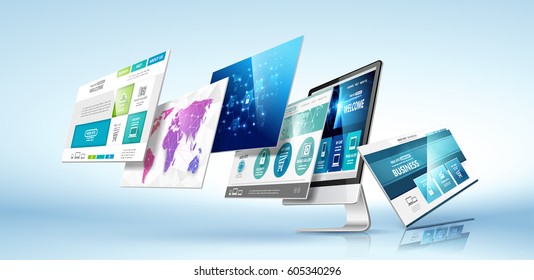 Modern device with web design template. Vector illustration