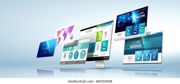 Modern device with web design template. Vector illustration