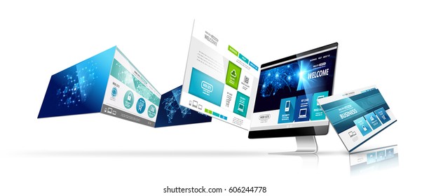 Modern device with web design template isolated. Vector illustration