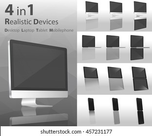 Modern Devices 4 in 1 mock up forty-five degree angle view with reflect 3 style 