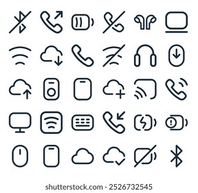 Perfecto para diseños de interfaz de usuario lineal con Vector, batería, nube, nube, teléfono y más iconos.