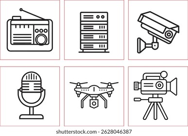 Modern Devices Icon Set ,Minimal Line Style Electronic and Technology Icons